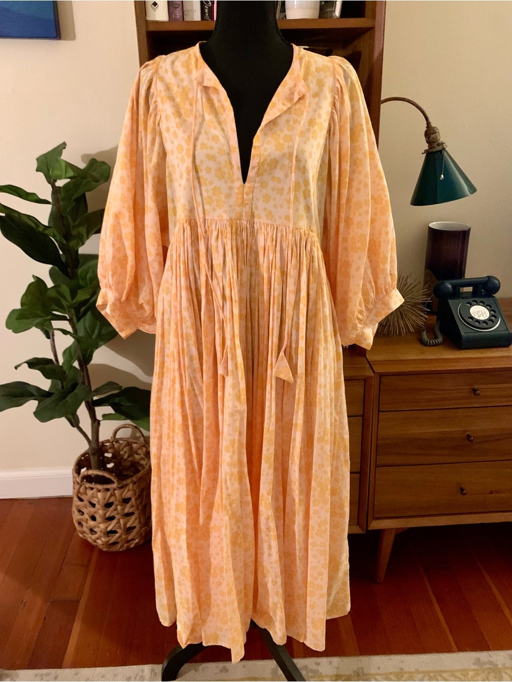 NWOT Sundry Floral Dress with V-Neck and Puff Sleeves